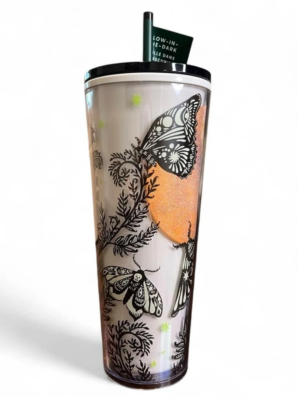 New Starbucks 2025 Halloween Night Moth & Moon Glow-in-the-Dark Venti Cold Cup
